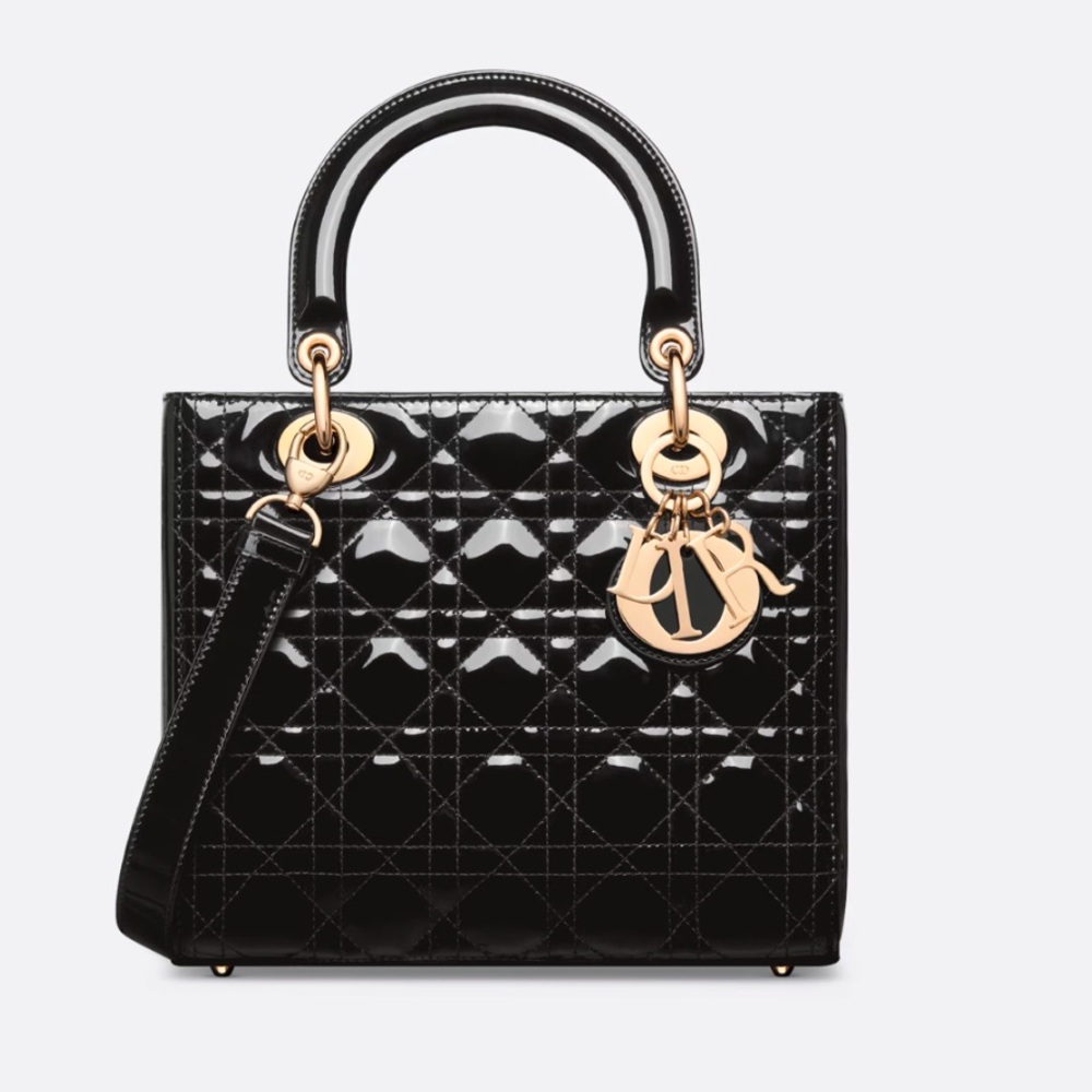 Medium Lady Dior Bag Black Patent Cannage Calfskin